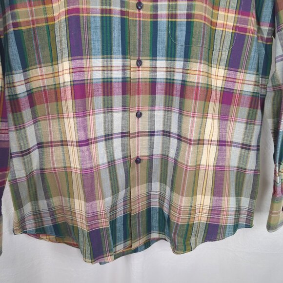 Alan Flusser Button Down Medium Plaid Green NWT - Picture 4 of 9